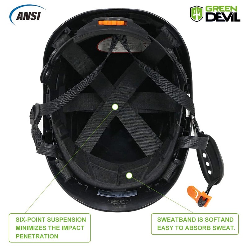 GREEN DEVIL Safety Helmet Hard Hat Adjustable Lightweight Vented ABS Work Helmet for Men and Women 6-Point Suspension ANSI Z89.1 Approved Ideal for Industrial & Construction - Image 5